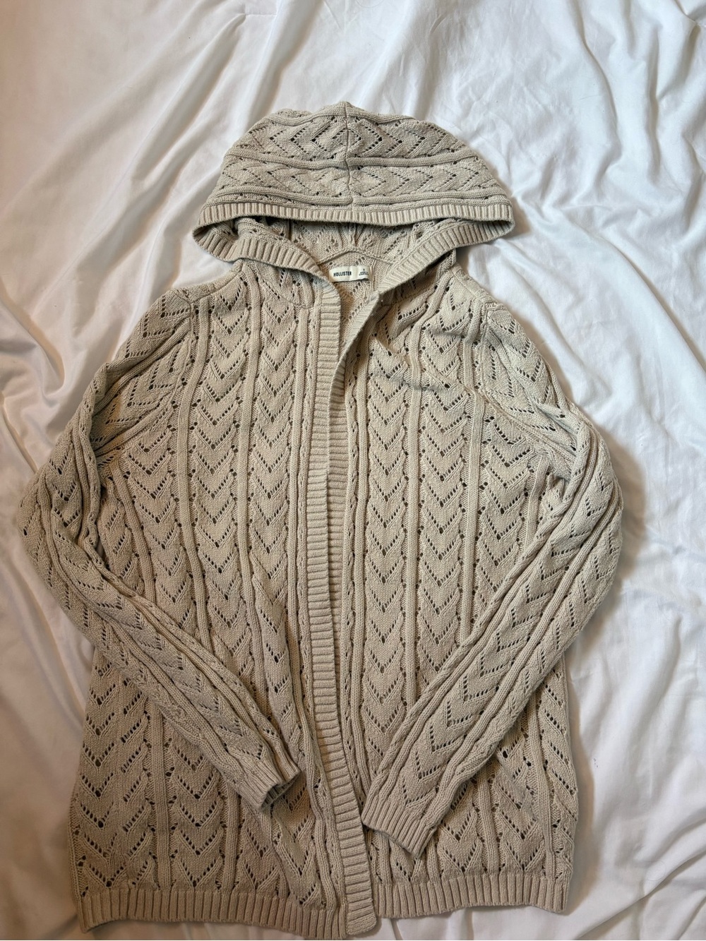 Hollister Womens Beige Hooded Knit Cardigan Sweater